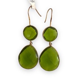 Green double drop earrings